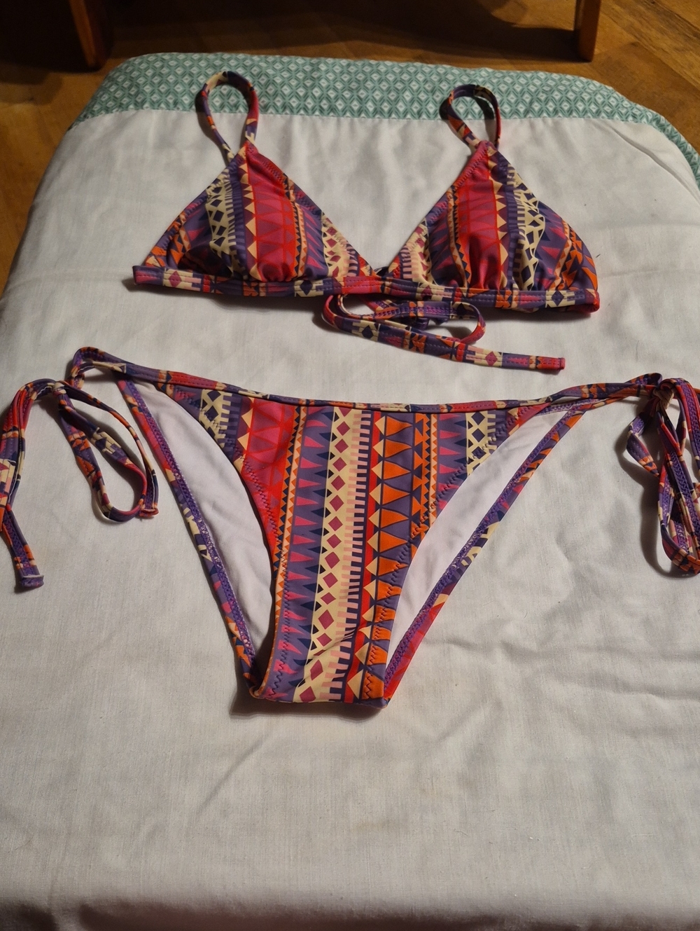 Women’s Triangle Tie-Side Bikini in Multicolor Aztec Print